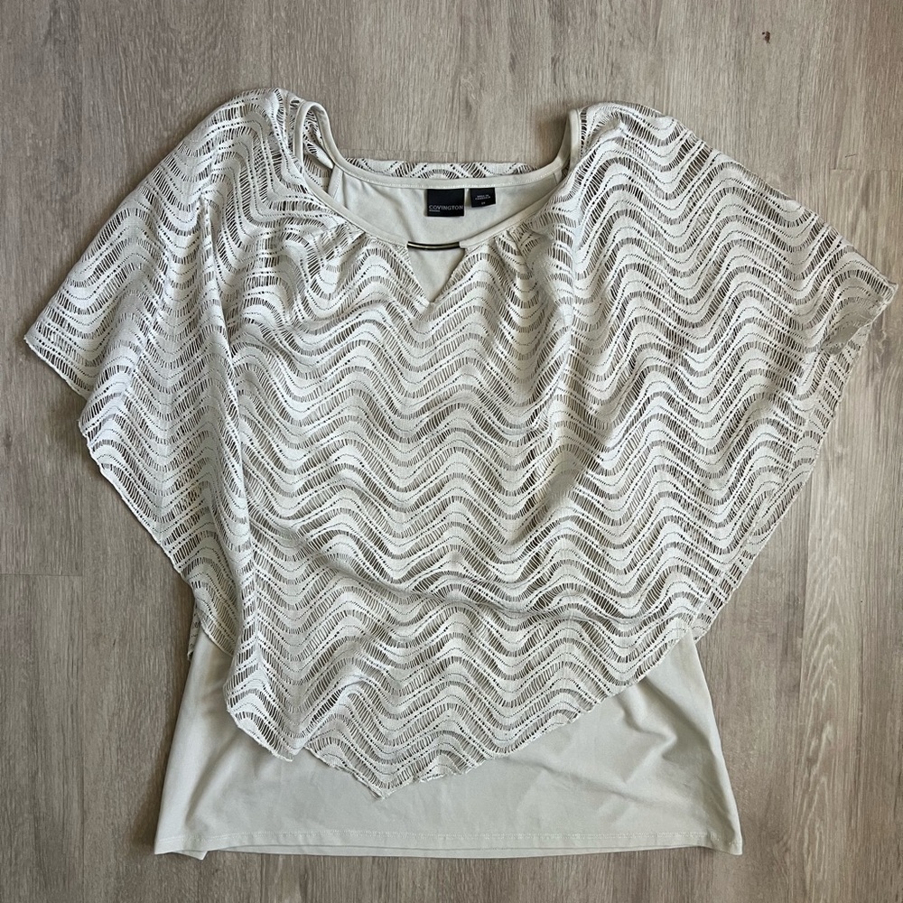 Covington Ivory Cream Layered Crochet Lace Tank Top Poncho 2x